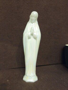 Vintage Mosser Iridescent Madonna Statue Figurine Milk Glass Praying Mary 6.75"